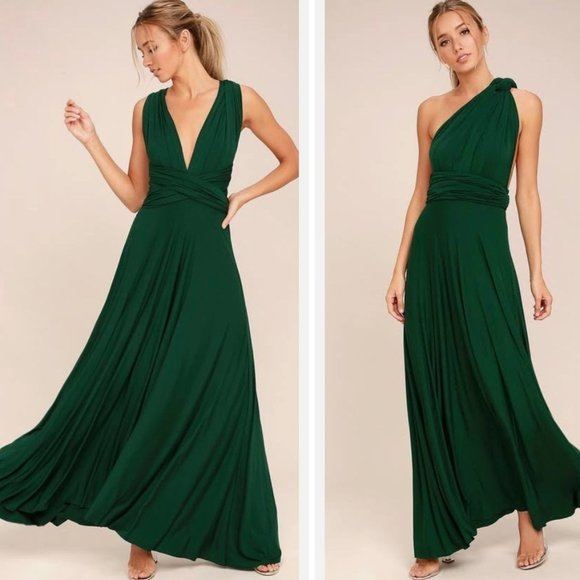 Lulus Forest Green Convertible Maxi Dress bridesmaid - Picture 1 of 4